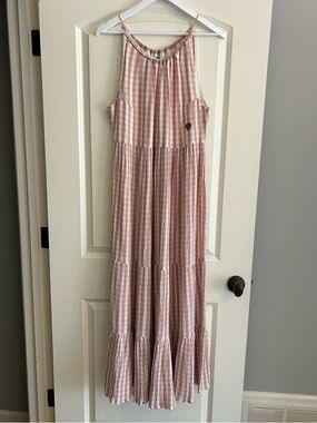 Pink Gingham Tiered Maxi Dress